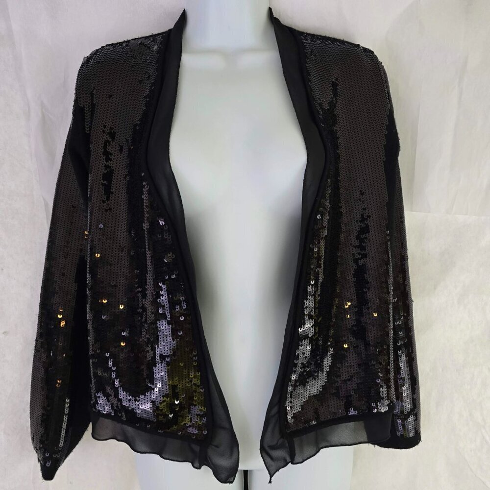 BCBG MAXAZRIA Sequin merino wool cardigan sweater belt jacket size S - Picture 6 of 14